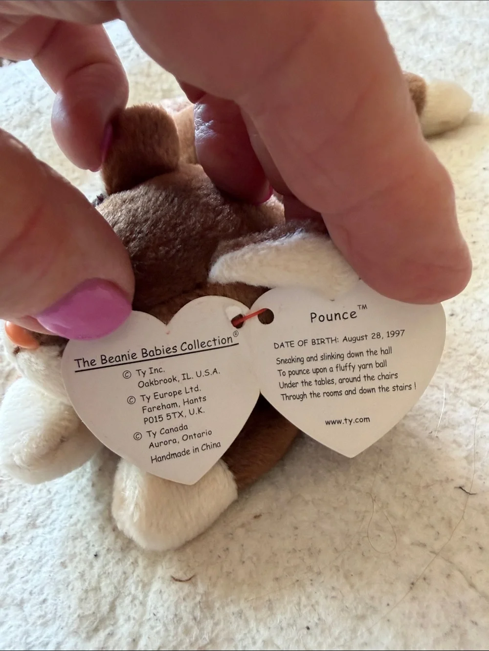 TY NEW Plush Brown and Cream Cat Toy - Pounce Soft Small Pet Plush